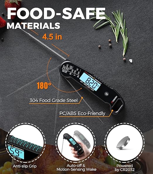 Atogou Professional Food & Meat Thermometer, 1 Sec Instant Read & ±0.5℉ Accuracy, Thermocouple Sensor, IP67 Waterproof Digital Thermometer for Cooking, BBQ, Grill Gifts for Men Him Dad Birthday