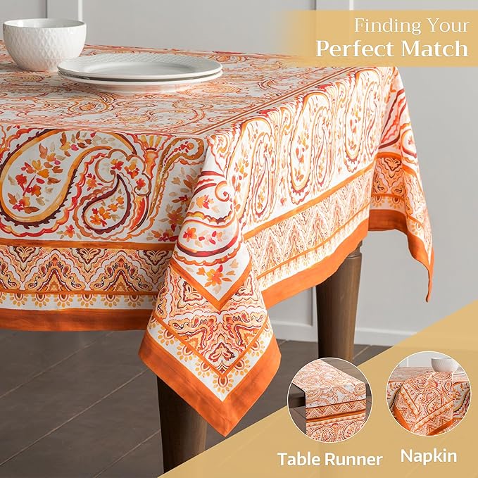 Maison d' Hermine Table Cloth Rectangle Table 100% Cotton 70 x 90 Inches Fall Tablecloth Reusable Everyday Use for Thanksgiving Christmas Decorations Dining Farmhouse Party (Palatial Paisley)