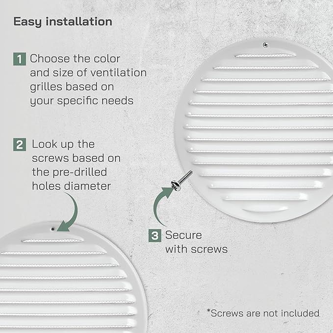 Vent Systems 8" White Soffit Vent Cover - Round Air Vent Louver - Grill Cover - Built-in Insect Screen - HVAC Vents for Bathroom, Home Office, Kitchen