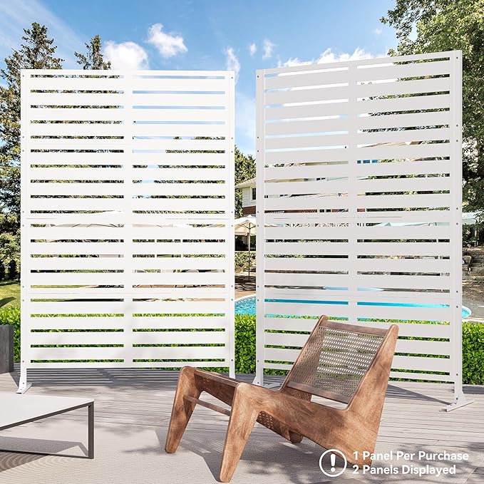 Modern Shade Metal Privacy Screen Outdoor 72" H x 48" W, Stable & Durable Privacy Fence Panels for Instant Privacy & Space Division, Freestanding Decorative Patio Screens for Outdoor, White (1 Panel)