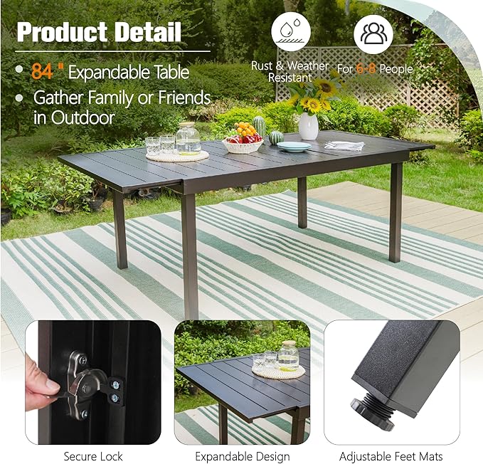 Sophia & William 9 Pieces Patio Dining Set for 8 People, Expandable Rectangular Outdoor Table and 8 Pcs Rattan Chairs, All Weather Metal Patio Table and Chairs Set