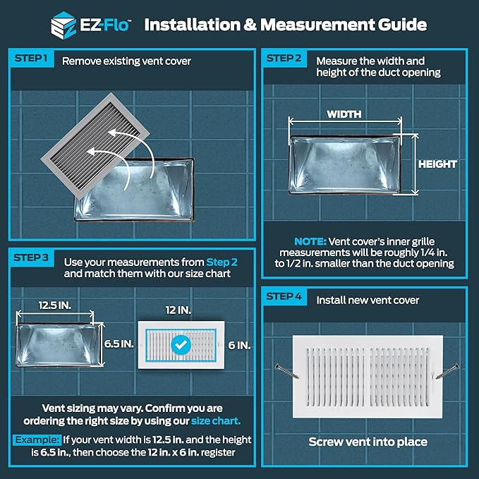 EZ-FLO 12 x 6 Inch (Duct Opening) Air Vent Cover for Wall or Ceiling, Two-Way Ventilation Register, Solid Steel HVAC Register Cover, White, 61612