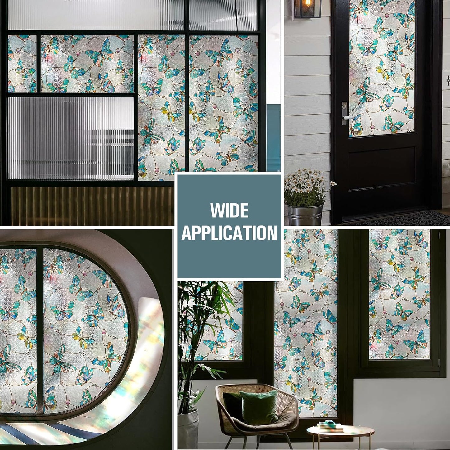 3D Stained Glass Window Film, Decorative Window Privacy Film for Bathroom,Front Door,Home, Sun Blocking Heat Control,Static Cling,Butterfly, 23.6inch x 35.4inch