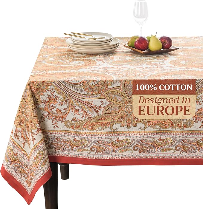 Maison d' Hermine Table Cloth Rectangle Table 100% Cotton 60 x 90 Inches Tablecloth Reusable Decorative Everyday Use for Dining Room, Farmhouse, Home, Party, Festive & Wedding - Kashmir Paisley