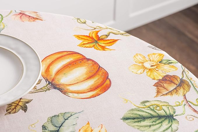 Maison d' Hermine Table Cloth Round Table 100% Cotton 69 Inches Fall Tablecloth Reusable Everyday Use for Thanksgiving Christmas Decorations Dining Farmhouse Party (Potiron)
