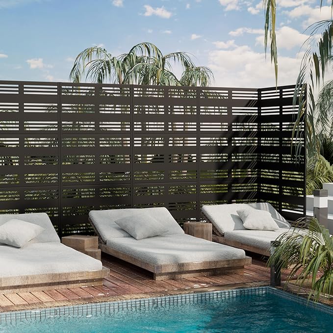 Casaphoria Metal Privacy Screen Outdoor, 72" H x 35" W Freestanding Decorative Privacy Screen for Patio Deck Balcony Garden with Stable Base, Harold Black