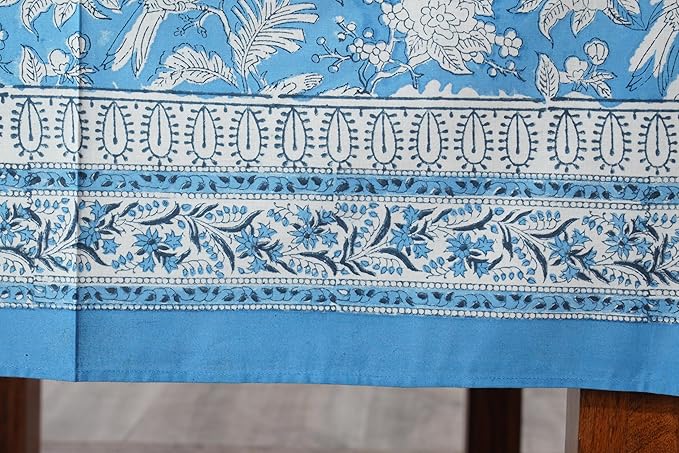 CPC Blue Sapphire 80X120 Inch Rectangle Tablecloth Cotton Indian Block Print Tablecloth Handmade Printed Washable Cotton Table Cloth Spring Summer Weding Table Cover