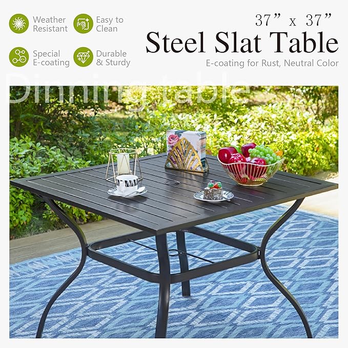 Sophia & William Outdoor Dining Set Patio Dining Set for 4 Outdoor Table and Chairs 5 Pieces with Swivel Patio Chairs 37"x 37" Metal Table for Garden Pool All Weather Grey