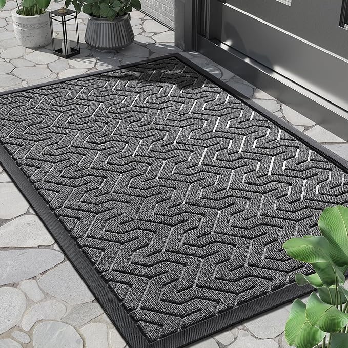 Yimobra Front Door Mat Outside Entrance 29.5x17, Waterproof Heavy Duty Outdoor Mats for Front Door, Non Slip Rubber Entry Mat for Garage Patio Indoor, Mix Grey