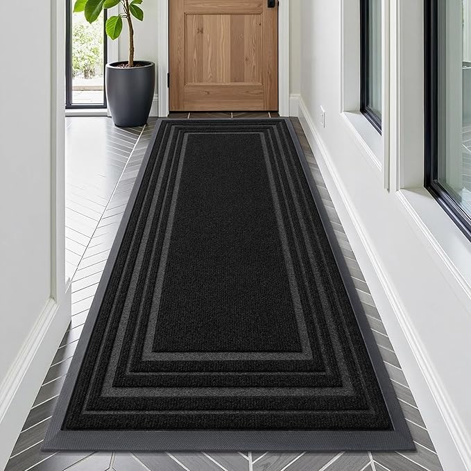 Buganda Front Door Mat Indoor Outdoor Entrance, Non-Slip Natural Rubber Doormats, Easy Clean, Low Profile, Dirt Trapper Entryway Floor Mats for Outside, Garages and Patios, 71x23, Black