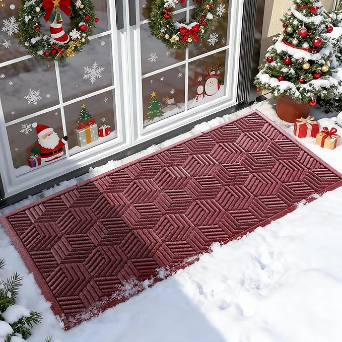 Yimobra Large Door Mat 47x24, All-Season Waterproof Outdoor Mats for Front Door Entrance with Drainage Holes, Heavy Duty Non-Slip Doormat for Garage Patio Entryway Indoor, Red