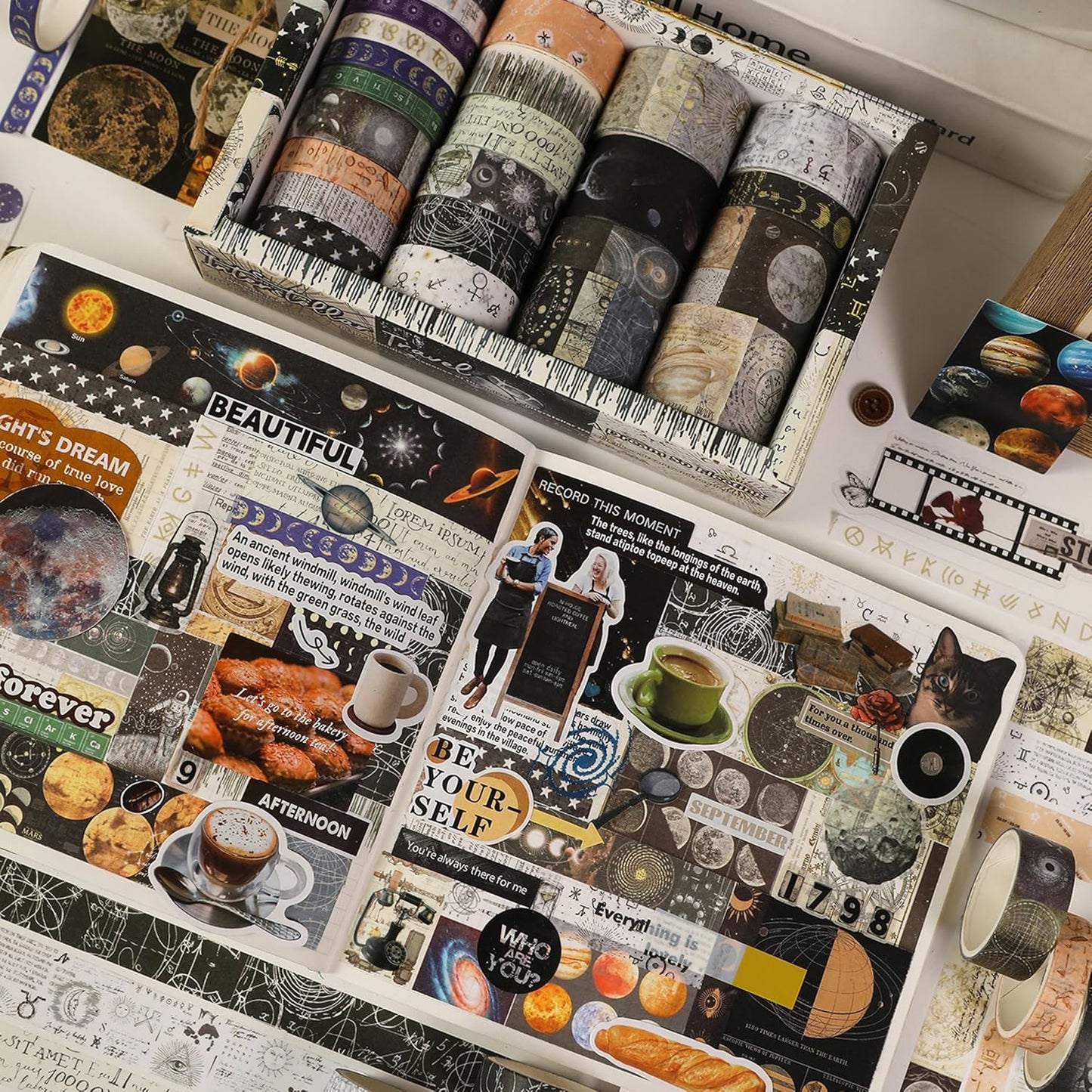 Vintage Washi Tape Set - 24 Rolls Arts Adhesive Tapes Assorted Retro Decorative Masking Tape Sets for Craft, Kids, Scrapbook, DIY, Gift Wrapping (11-Celestial Dreams)