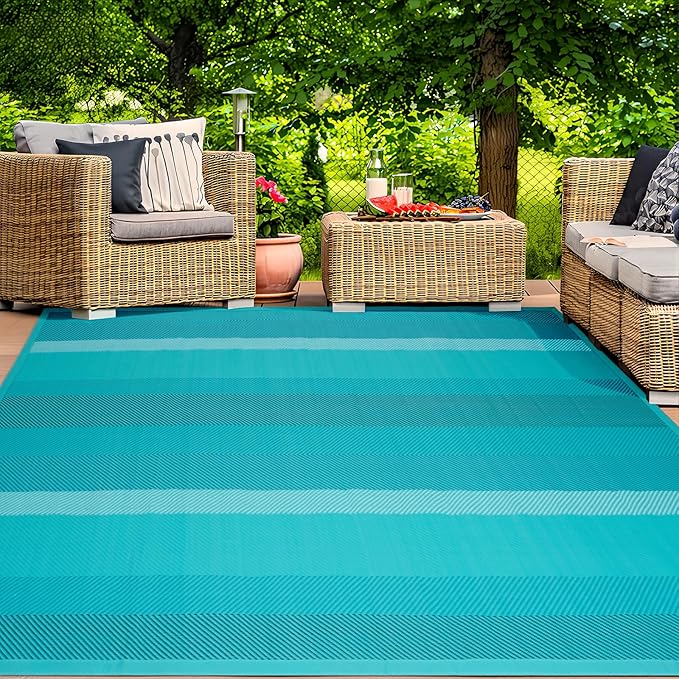 UKISS Outdoor Rug Carpet，Reversible Portable Plastic Straw Camping Rugs， 8' x 10' Waterproof Mat， Large Outdoor Area Rugs for Patio，RV, Picnic, Backyard, Deck, Balcony, Porch, Beach, Green