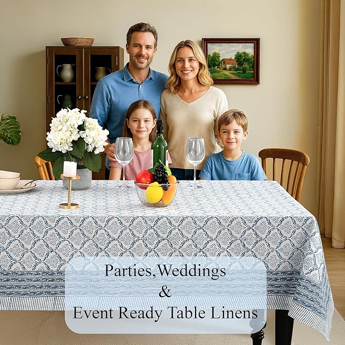 CPC Indigo Regal Tablecloth 100% Cotton 70x118 Inch Indian Block Print Rectangle Table Cover, Table Cloth for Gifting in Weddings, Halloween, Fall, Christmas, Thanksgiving