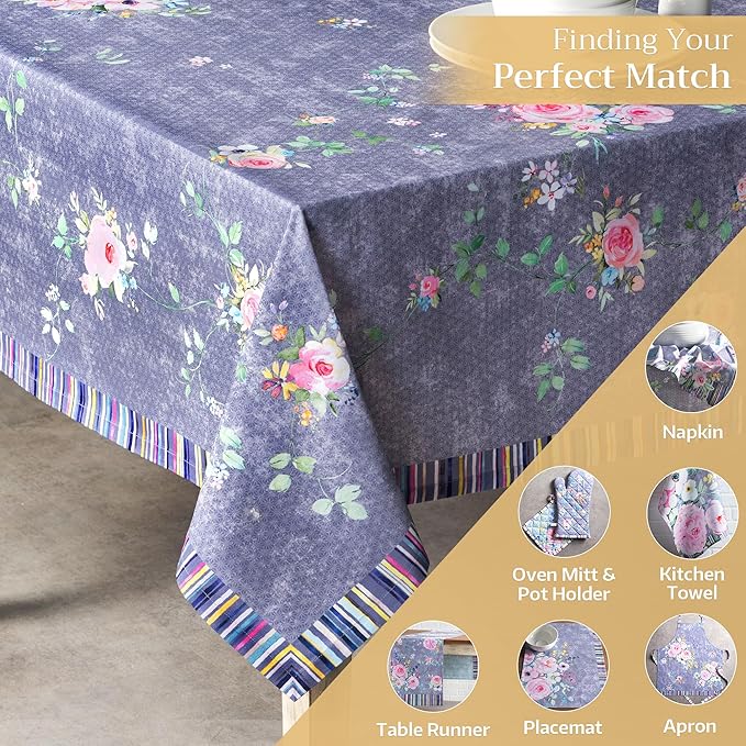 Maison d' Hermine Table Cloth Rectangle Table 100% Cotton 60 x 120 Inches Tablecloth for Dining Room, Farmhouse, Home, Party, Festive & Wedding Spring Summer - Sweet Rose Lavender - Country Garden