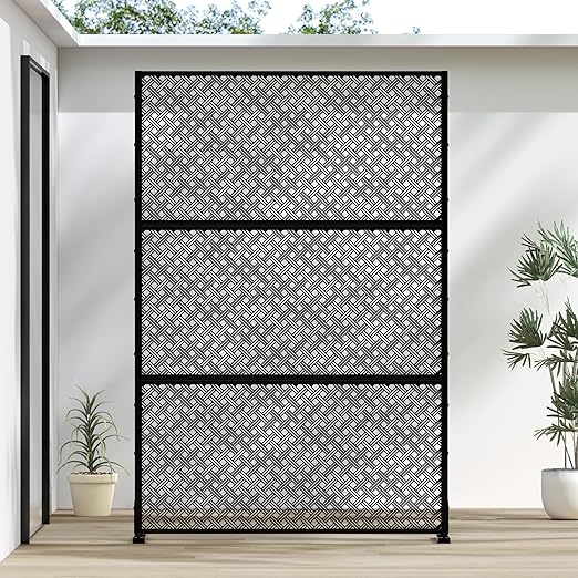 Casaphoria Metal Privacy Screen Outdoor, 72" H x 47" W Freestanding Decorative Privacy Screen for Patio Deck Balcony Garden with Stable Base, Black-Jason