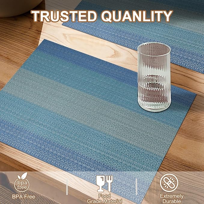 BETEAM Placemats Set of 12, Woven Vinyl Placemat for Dining Table Washable Wipeable Kitchen Place Mats Durable Indoor Outdoor Table Mats