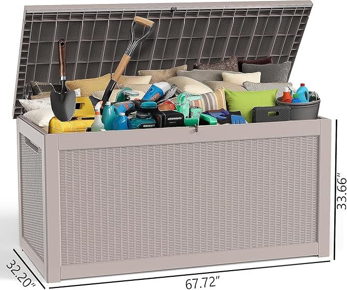 320 Gallon Large Deck Box,Resin Outdoor Storage Box with Lockable for Patio Furniture, Pool Accessories, Garden Tools Waterproof Outside Storage Box, Grey