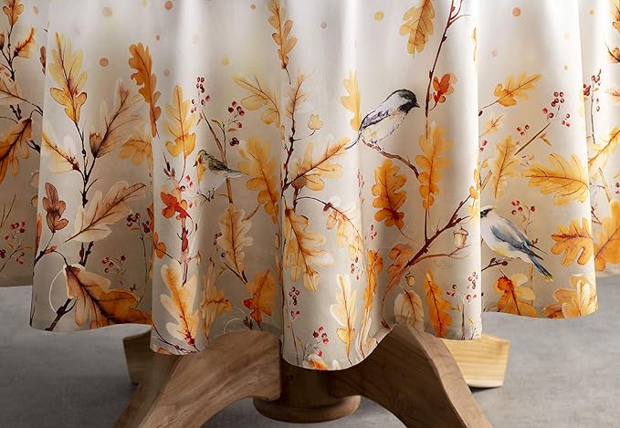 Maison d' Hermine Table Cloth Round Table 100% Cotton 63 Inches Fall Tablecloth Reusable Everyday Use for Thanksgiving Christmas Decorations Dining Farmhouse Party (Oak Leaves)