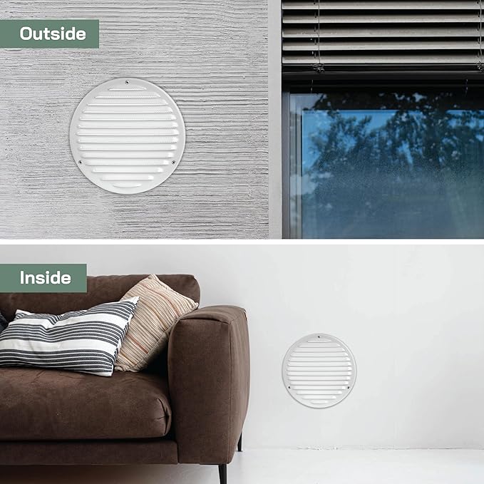 Vent Systems 8" White Soffit Vent Cover - Round Air Vent Louver - Grill Cover - Built-in Insect Screen - HVAC Vents for Bathroom, Home Office, Kitchen