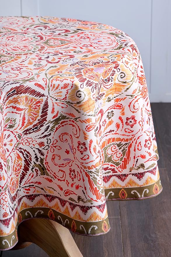 Maison d' Hermine Table Cloth Round Table 100% Cotton 69 Inches Fall Tablecloth Reusable Everyday Use for Thanksgiving Christmas Decorations Dining Farmhouse Party (Damask)