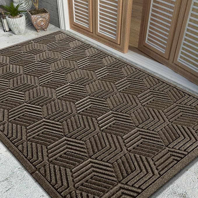 Yimobra Large Door Mat 47x32, All-Season Waterproof Outdoor Mats for Front Door Entrance with Drainage Holes, Heavy Duty Non-Slip Doormat for Garage Patio Entryway Indoor, Brown