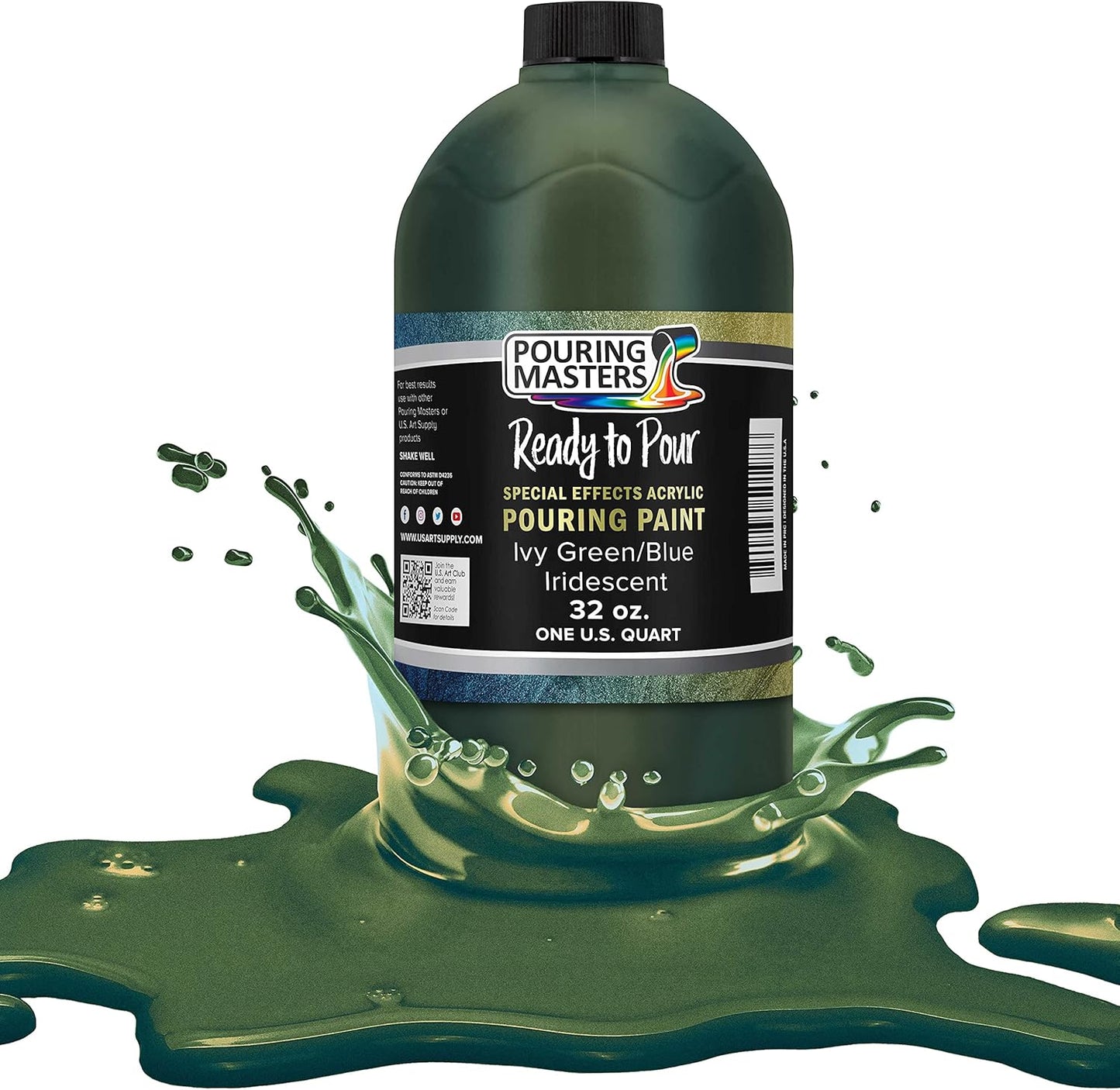 Pouring Masters Ivy Green/Blue Iridescent Special Effectsr Acrylic Pouring Paint - Premium 32-Ounce Pre-Mixed Fluid Acrylic Paint - Fluid Art Supplies for Canvas, Wood, Paper, Tile & Rocks