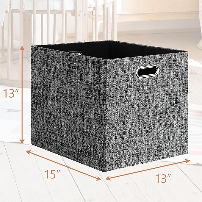Posprica 13x15x13in Collapsible Storage Bins, Fabric Foldable Cube Storage Boxes, Decorative Storage Baskets Organizer for IKEA Kallax, Shelves, Closet, Clothes, Toy, Set of 4-Black