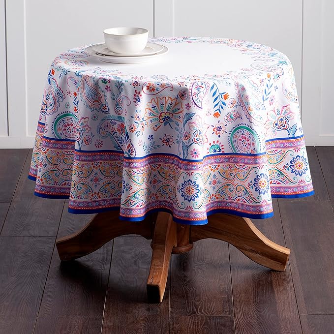 Maison d' Hermine Table Cloth Round Table 100% Cotton 69 Inches Tablecloth Reusable Decorative Everyday Use for Dining Room, Farmhouse, Home, Party, Festive & Wedding Spring Summer - Indian Floral