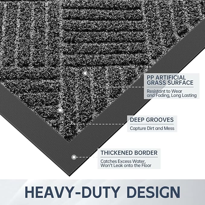 Front Door Mat, 6' x 4' Heavy Duty Indoor Outdoor Doormat, Non-Slip Backing Welcome Mats for Entryway, Low Profile, Commercial Door Mats