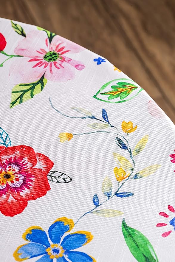 Maison d' Hermine Table Cloth Round Table 100% Cotton 63 Inches Tablecloth Reusable Decorative for Dining Room, Farmhouse, Home, Party, Festive & Wedding Spring Summer - Happy Florals - Sweety