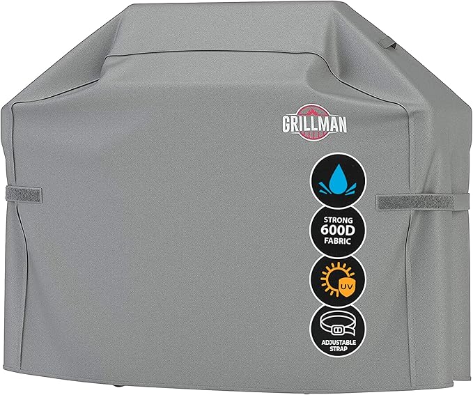 Grillman Grill Cover, BBQ Outdoor Grill Covers, Charcoal, Gas Grills, Waterproof, Rip-Proof, Weather-Resistant, Anti-UV, Barbecue Cover for Weber, Genesis, Charbroil, Nexgrill, etc (Gray, 72 Inch)