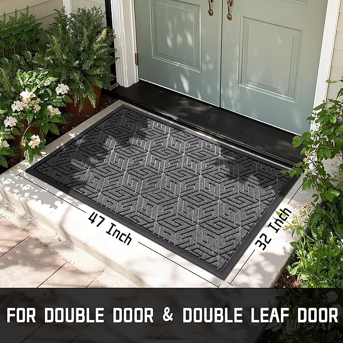 Yimobra Large Door Mat 47x32, All-Weather Waterproof Outdoor Mats for Front Door, Non Slip Rubber Doormat for Patio Proch Outside Entryway Indoor, Mix Grey