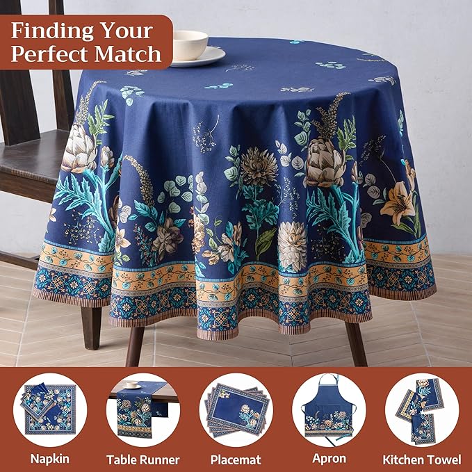 Maison d'Hermine Premium Table Cloth Round Table 100% Cotton 70 Inches Tablecloth Reusable Decorative Everyday Use for Dining Room, Farmhouse, Home, Party, Festive & Wedding - Artichoke