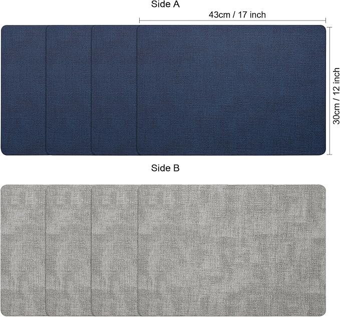 Myir JUN Placemats Dual Sided, Faux Leather Place Mats Set of 6 Indoor Placemat for Dining Table Outdoor Place Mat Manteles Individuales Square Non-Slip Washable Table Mats (Gray Blue, Set of 6)