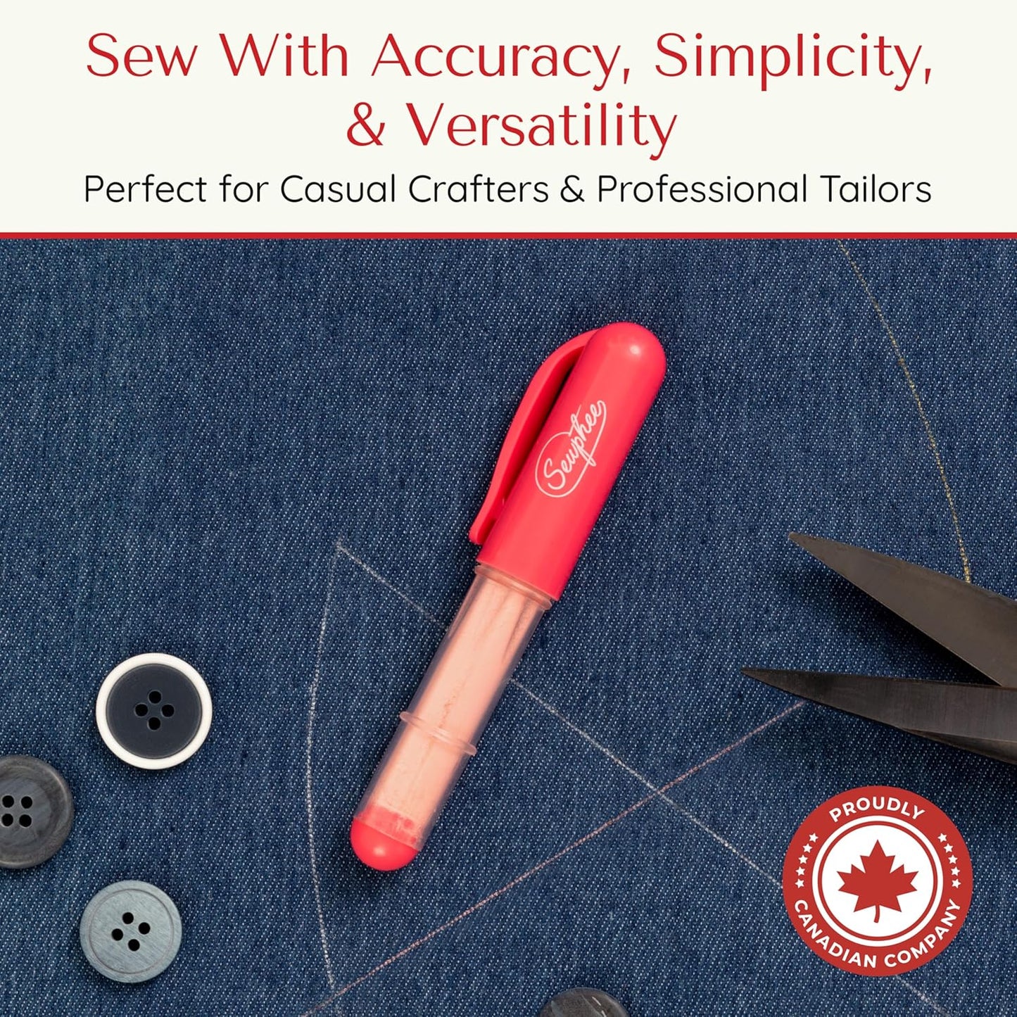 Fabric Markers for Sewing – Ergonomic Tailors Chalk Pen with Improved Dosing Wheel for Sharp Lines - Washable Sewing Chalk Marking Pens that are Compatible with Most Fabrics - Pink 1 Pack