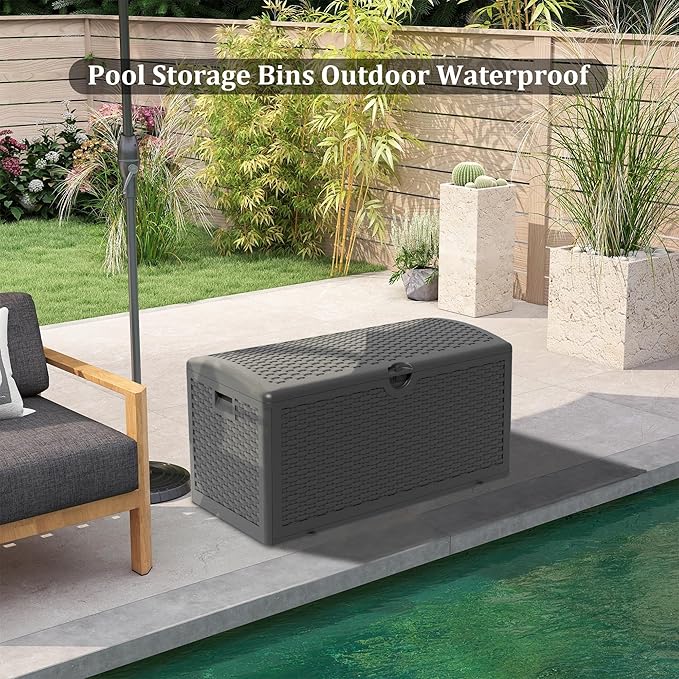 80 Gallon Pro Resin Deck Box, Waterproof Outdoor Storage Bin for Patio, Poolside, and Garden, Lockable & UV-Resistant, Black