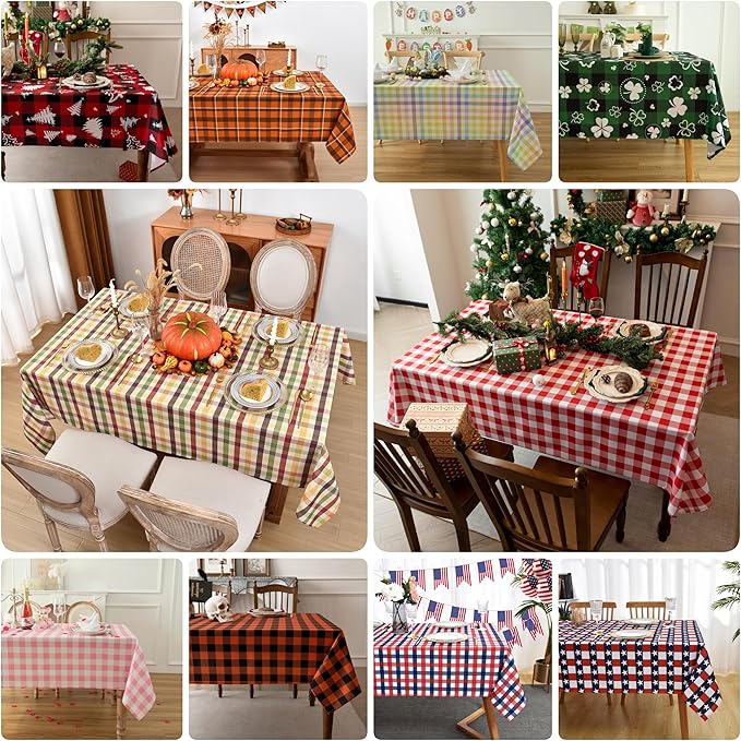 Classic Gingham Buffalo Tablecloth Fabric - Oblong 58x144 Inch Water Proof Checkered Table Cloth for Indoor Outdoor - Table Cover for Birthday, Picnics, BBQs, and Parties