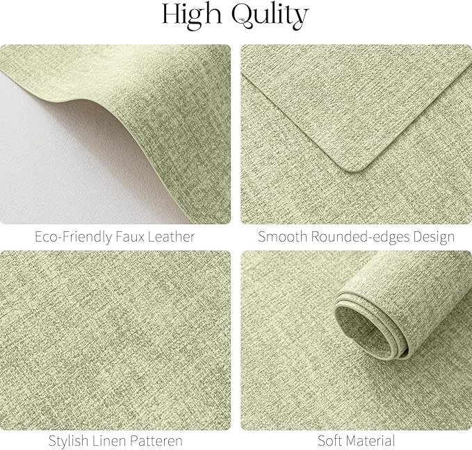MOSAYT Faux Leather Placemats Set of 4, Heat Resistant Vinyl Place Mats with Coasters, Wipeable Washable Waterproof Oil Proof Table Mats for Kitchen Dining Indoor Outdoor, 12" x 17", Sage Green