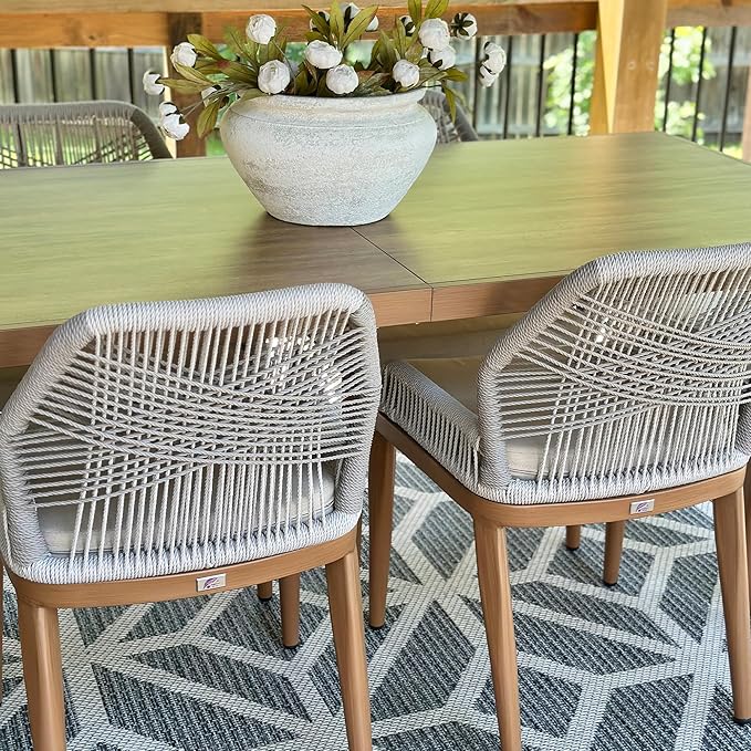 PURPLE LEAF 13 Pieces Patio Dining Set Aluminum Rectangular Table and Wicker Chairs with Cushions for Kitchen Porch Garden Modern Outdoor Furniture Sets