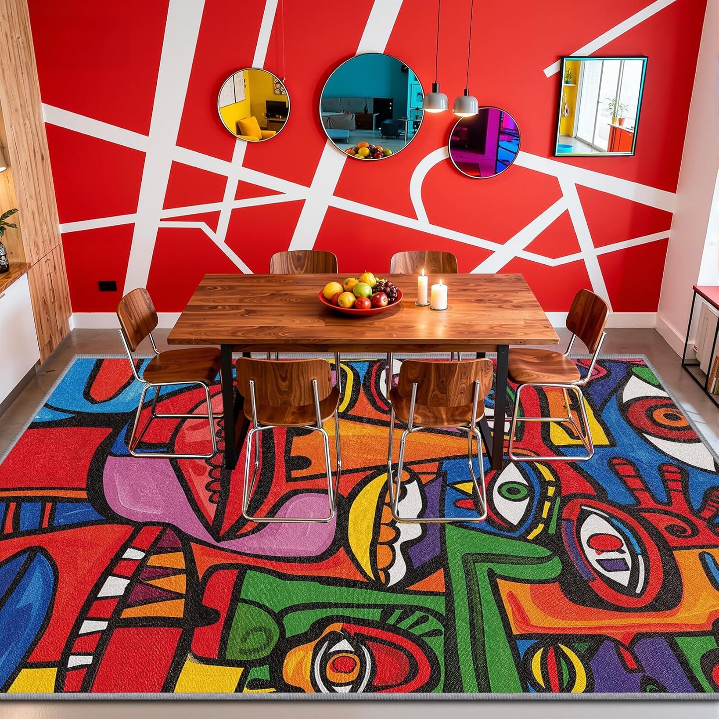 Colorful Rug - 8x10 Rug, Abstract Area Rugs,Pop Art Graffiti Multicolor Non Slip Shed Resistant Extra Large Carpets Home Decor