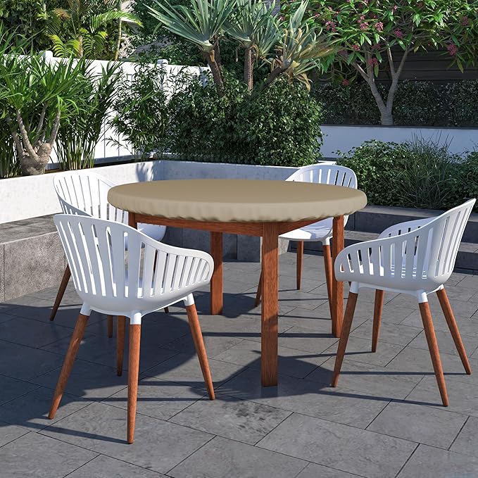 Covers & All Round Table Top Cover, 12 Oz Waterproof UV & Weather Resistant Patio Table Cover, Outdoor Table Cover for Patio Outdoor Furniture & Coffee Table (48" Dia x 4" H Inches, Beige)