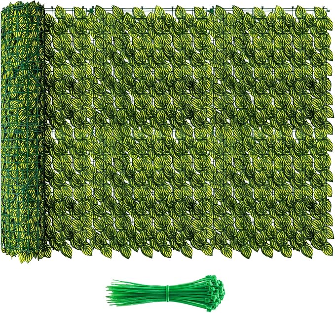 KASZOO Artificial Ivy Privacy Fence Screen - 120''(L) x 40''(W) Faux Greenery Wall Panels for Outdoor Privacy, Balcony, Patio, Backdrop, Fence Decor,Realistic Green Leaves for Wall or Garden Use