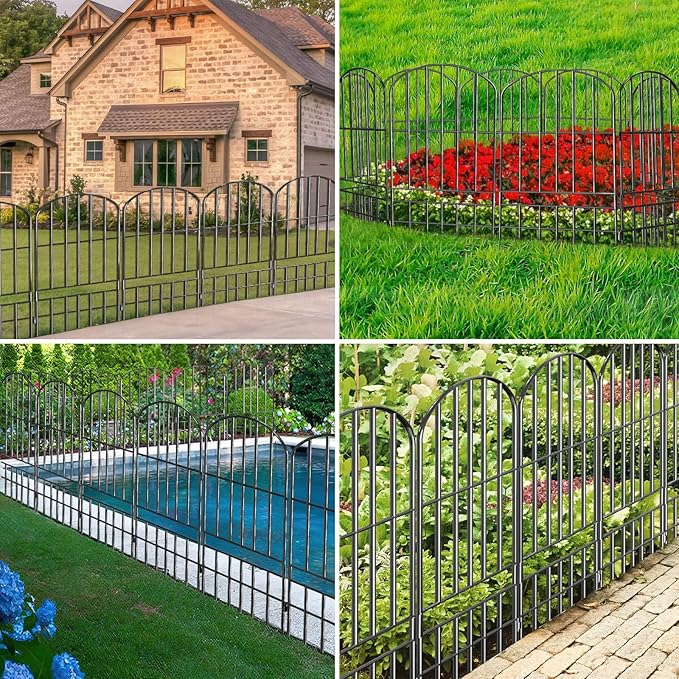 Adavin Animal Barrier Garden Fence,15 Pack Black 12''L x 25" H no dig Fence, Underground dig Protection for Dog Rabbits Rustproof Metal Wire Panel Border, 15 ft Ground Stakes for Outdoor Patio