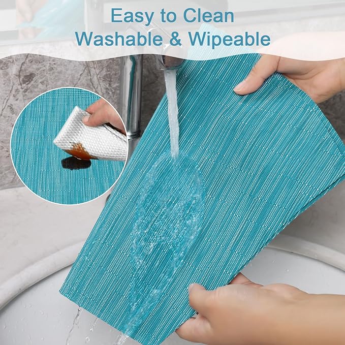 SHACOS Wedge Shape Placemats Set of 4 Round Table Placemats Heat Resistant Woven Vinyl PVC Table Mats Indoor Outdoor Wipe Clean (4, Teal Blue)