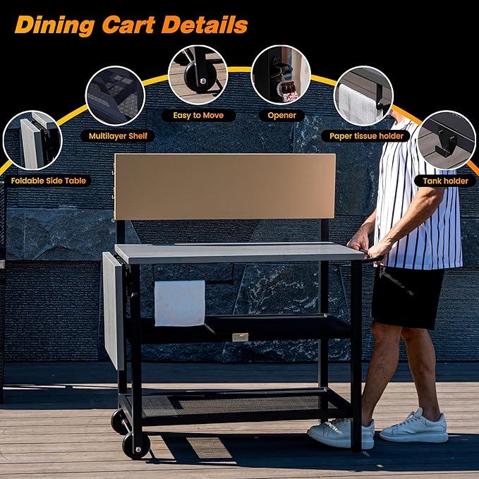 Sundale Outdoor Four-Shelf Grill Cart Table, Movable Stainless Metal Flattop Pizza Oven Multifunctional Work Prep-Table for Griddle BBQ Grills