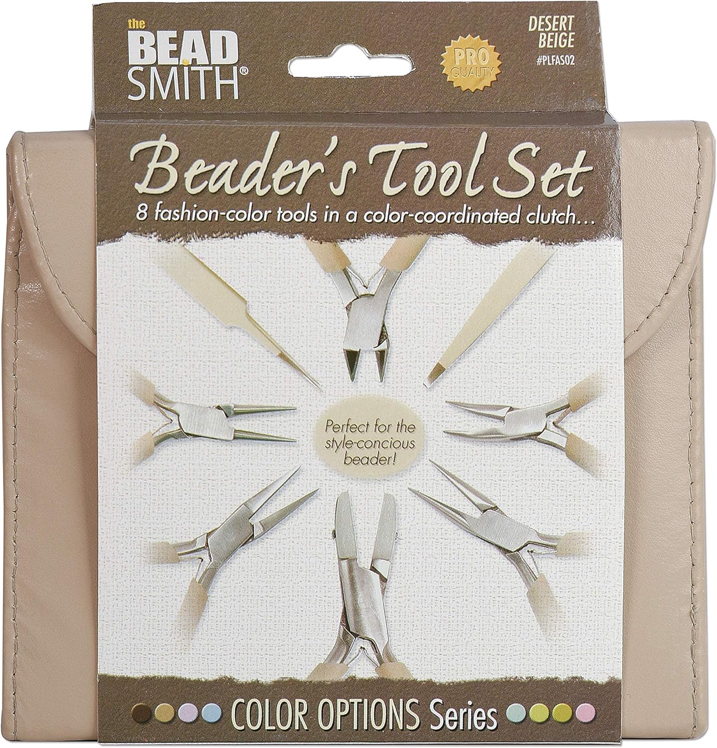 The Beadsmith Fashion Color Pliers – Set of 8 Slimline Color-Coordinated Tools – Matching Clutch in Beige – Jewelry Making Supply Kit to Create Necklaces, Bracelets, Earrings & More