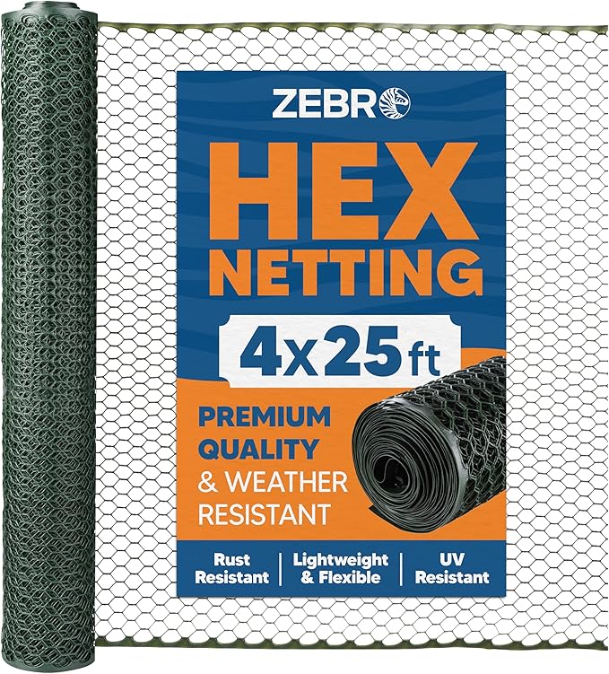 Zebro Plastic Chicken Wire Fence – Flexible Poultry Netting & Garden Fence for Chicken Coops, Rabbits, Pet Enclosures & Landscaping – Weatherproof & Rust-Free - 4' x 25' Green