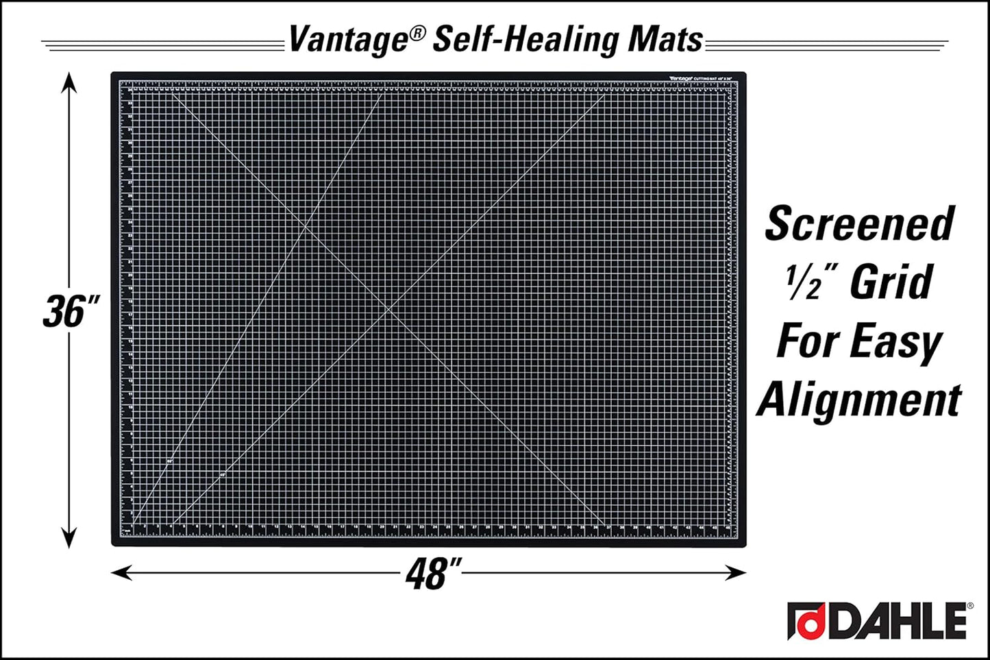 Dahle Vantage 10674 Premium Self-Healing Cutting Mat, 36"x48", 1/2" Grid, 5 Layers for Max Healing, Perfect for Crafts & Sewing, Black