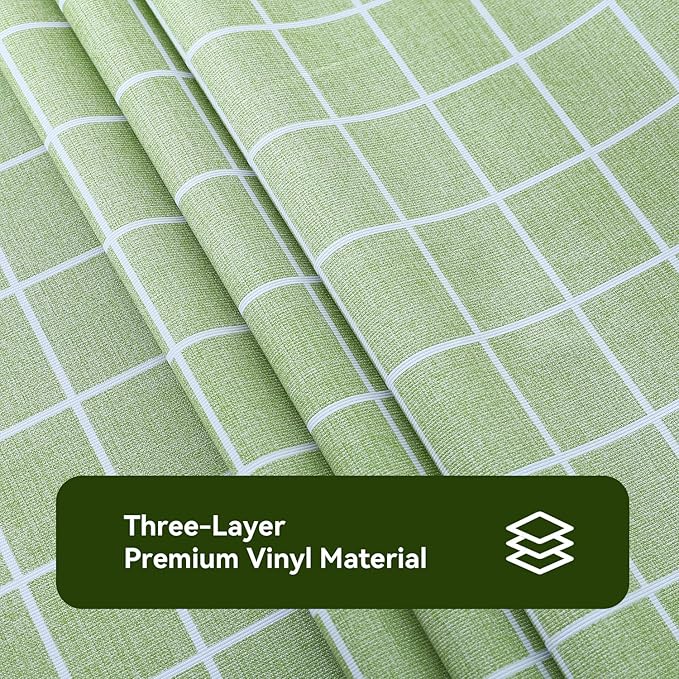 Romanstile Rectangle Vinyl Tablecloth, 100% Waterproof Oil-Proof Checkered Plastic Table Cloth, Heavy Duty Wipeable Table Covers for Dining, Camping, Picnic, Outdoor - 54 x 78 Inch, Green